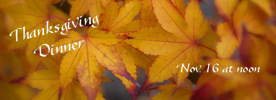 Thanksgiving Event Banner with Yellow Maple Leaves in Background